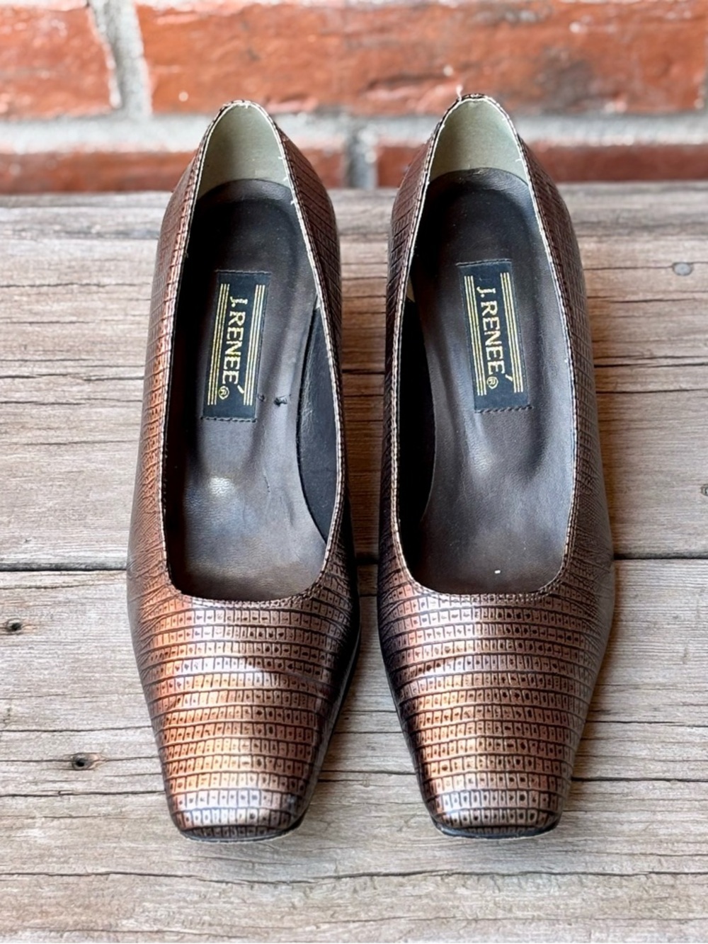 J Renee Mary Brown Lizard Print Heels Pumps Sz 9M